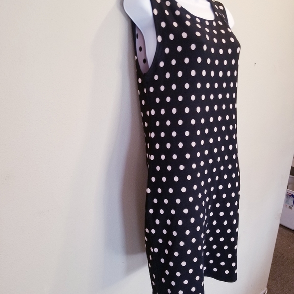 Alice + olivia black polka dots knit ribbed sleeveless dress - Picture 3 of 8